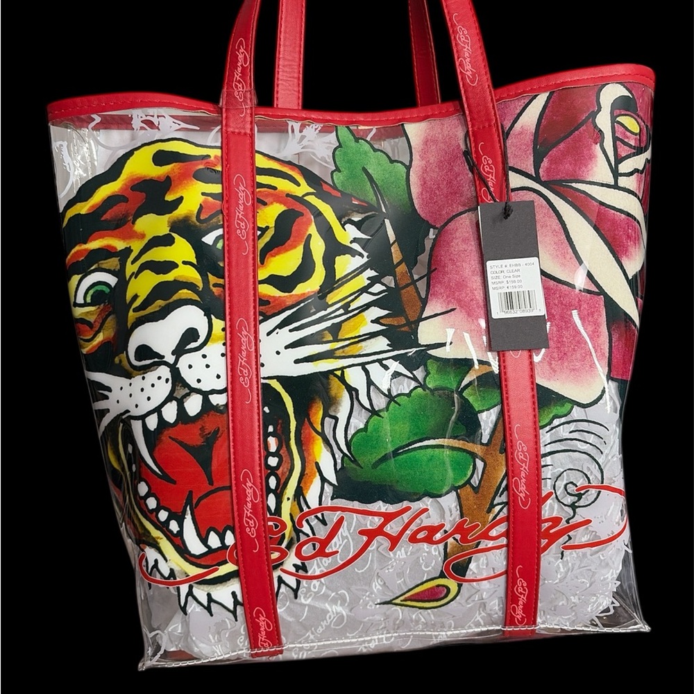 Ed Hardy Red and Green Graphic Tote Bag
